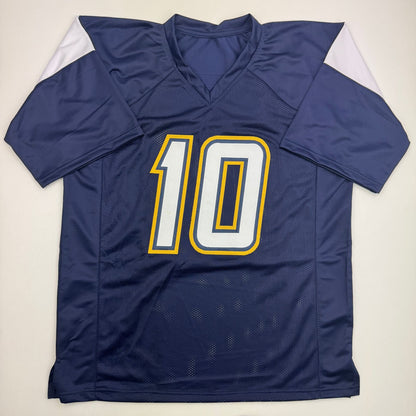 Autographed/Signed Justin Herbert 2020 ROY Los Angeles San Diego Navy Blue Football Jersey Beckett BAS COA