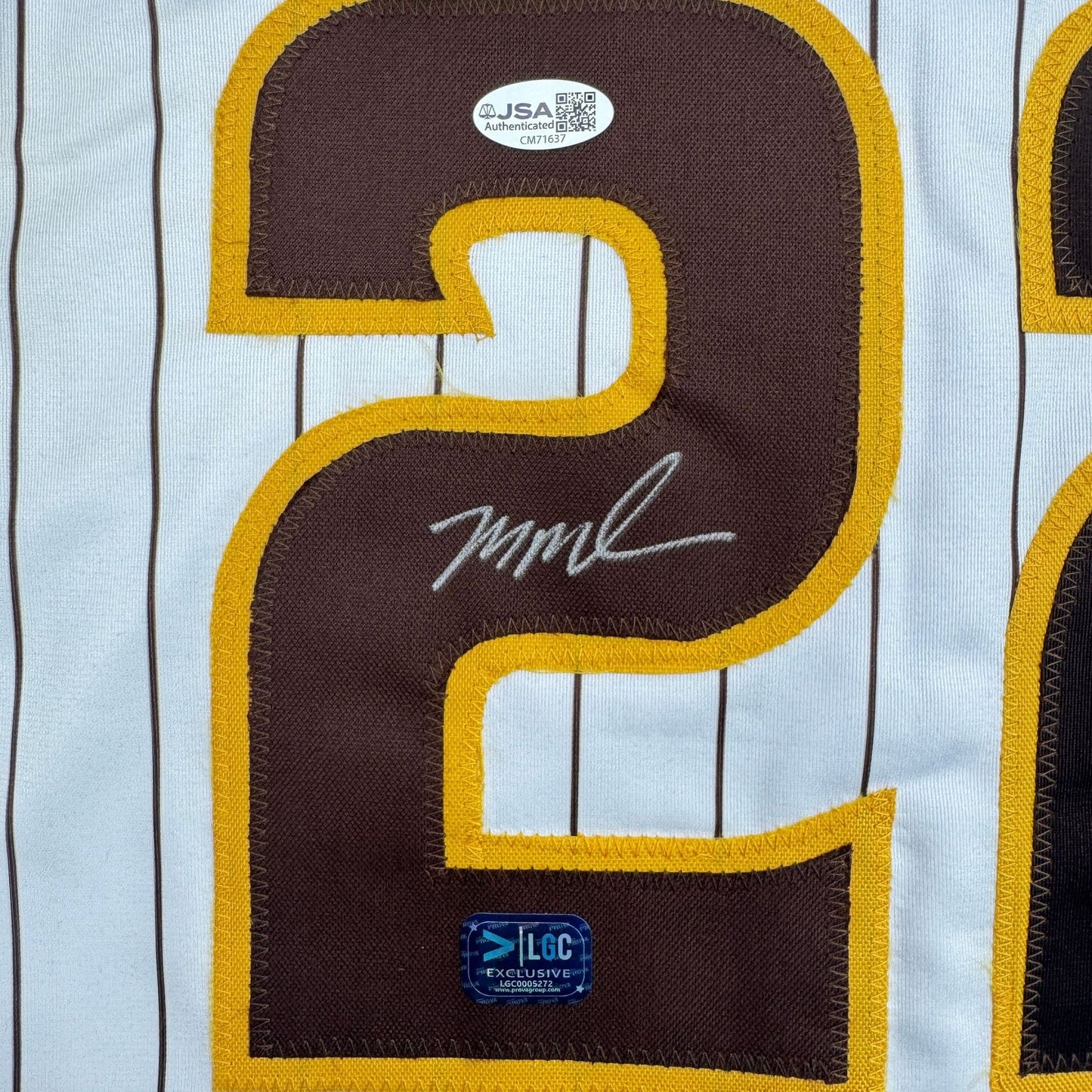 Autographed/Signed Mason Miller San Diego Pinstripe Baseball Jersey LCG Prova COA