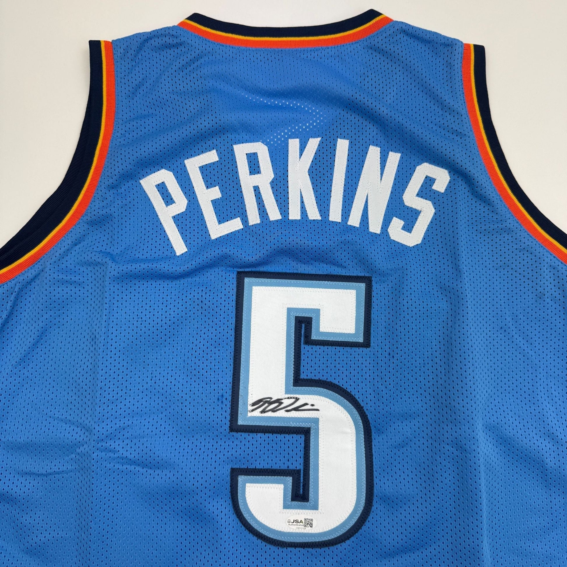 Autographed/Signed Kendrick Perkins Oklahoma City OKC Blue Basketball Jersey JSA COA