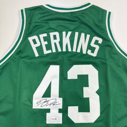 Autographed/Signed Kendrick Perkins Boston Green Basketball Jersey JSA COA