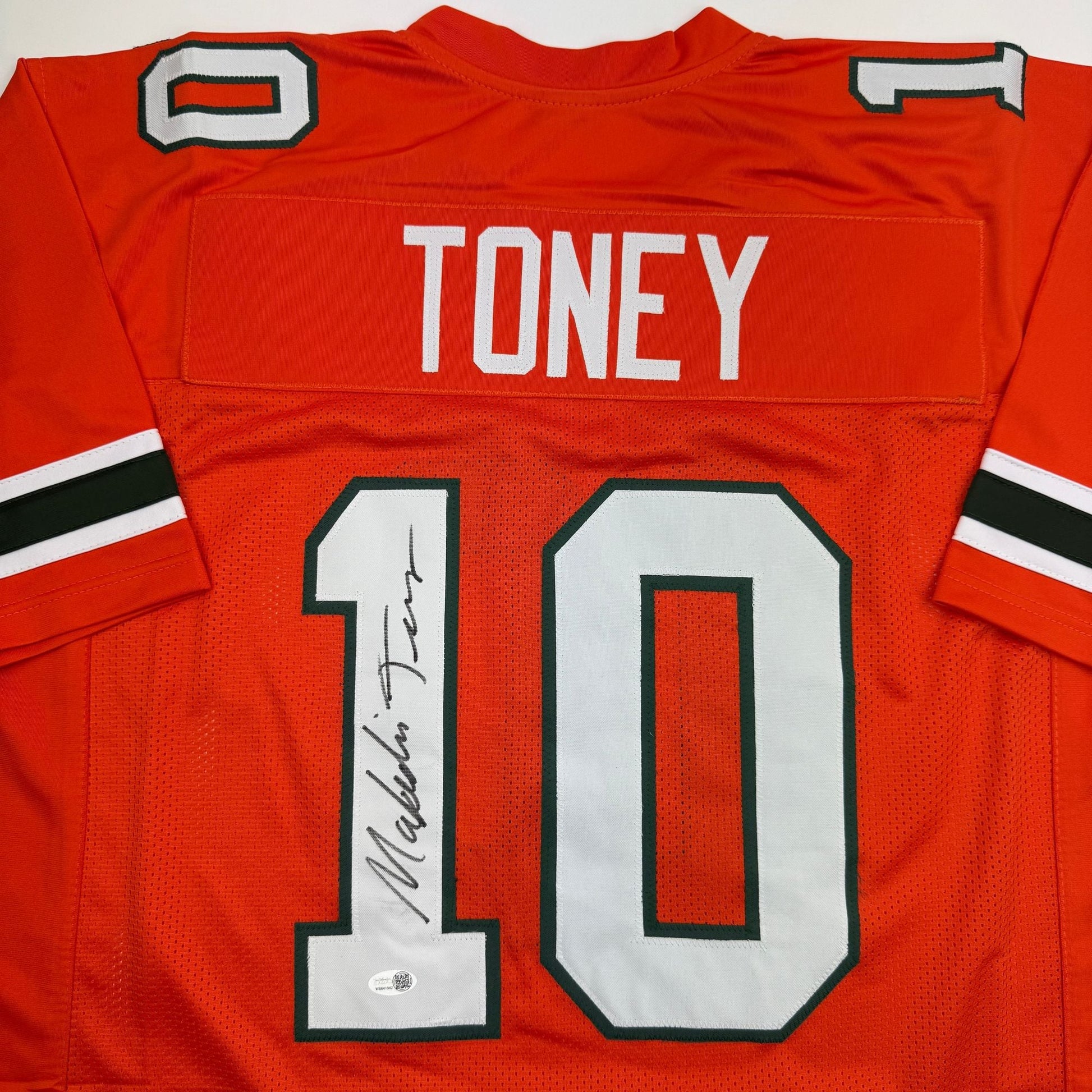 Autographed/Signed Malachi Toney Miami Orange College Football Jersey JSA COA