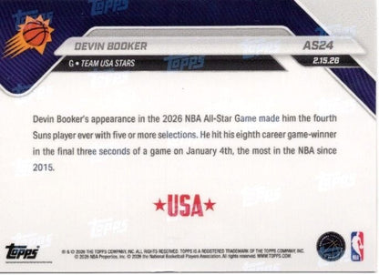 2025 Topps Now Devin Booker #AS24 2026 NBA All Star 5th Selection Phoenix Suns Basketball Card