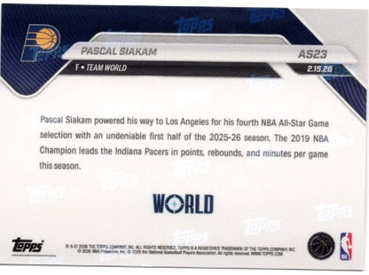 2025 Topps Now Pascal Siakam #AS23 2026 NBA All Star 4th Selection Indiana Pacers Basketball Card