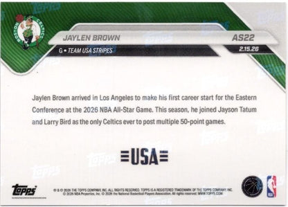 2025 Topps Now Jaylen Brown #AS22 2026 NBA All Star 5th Selection Boston Celtics Basketball Card