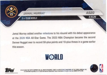 2025 Topps Now Jamal Murray #AS20 2026 NBA All Star 1st Selection Denver Nuggets Basketball Card