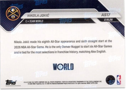 2025 Topps Now Nikola Jokic #AS17 2026 NBA All Star 8th Selection Denver Nuggets Basketball Card