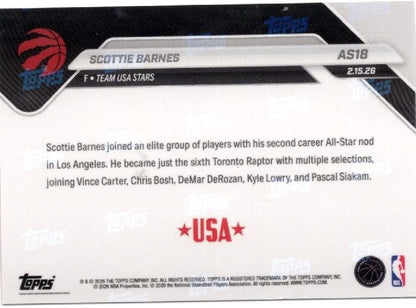 2025 Topps Now Scottie Barnes #AS18 2026 NBA All Star 2nd Selection Toronto Raptors Basketball Card