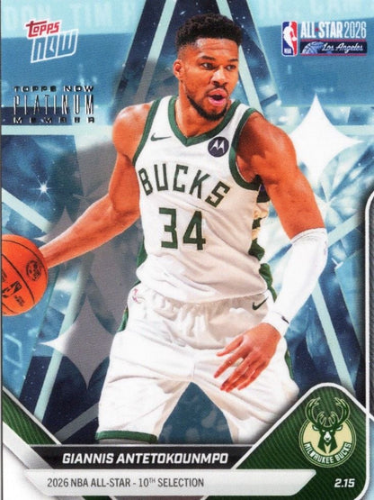 2025 Topps Now Giannis Antetokounmpo #AS2 2026 NBA All Star 10th Selection Milwaukee Bucks Basketball Card