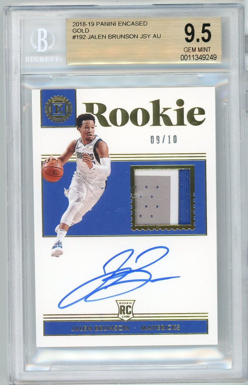 Graded 2018 Panini Encased Jalen Brunson #192 /10 Gold Player Worn RPA Rookie RC Basketball Card BGS 9.5 Auto 10 Gem Mint