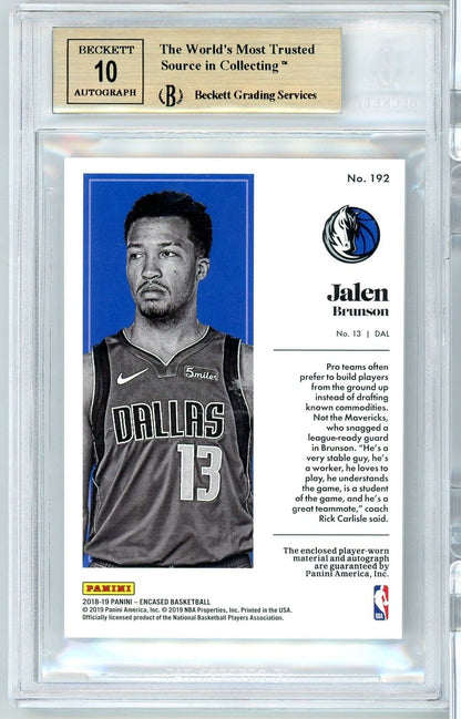 Graded 2018 Panini Encased Jalen Brunson #192 /10 Gold Player Worn RPA Rookie RC Basketball Card BGS 9.5 Auto 10 Gem Mint