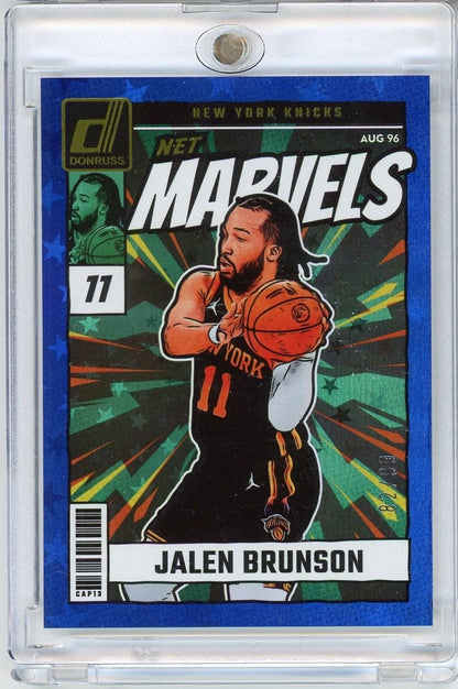 2024 Panini Donruss Jalen Brunson #25 /99 Net Marvels Holo Blue Basketball Card