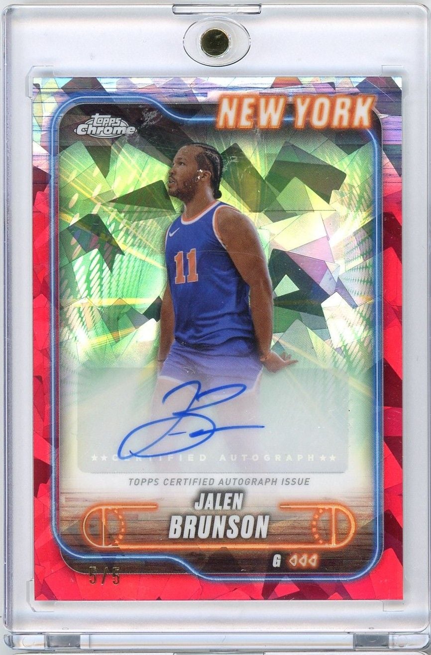 2024 Topps Chrome Jalen Brunson #TCAJB 5/5 Red Geometric Auto Basketball Card