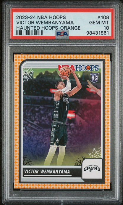 Graded 2023 Panini NBA Haunted Hoops Victor Wembanyama #108 Orange Rookie RC Basketball Card PSA 10 Gem Mint