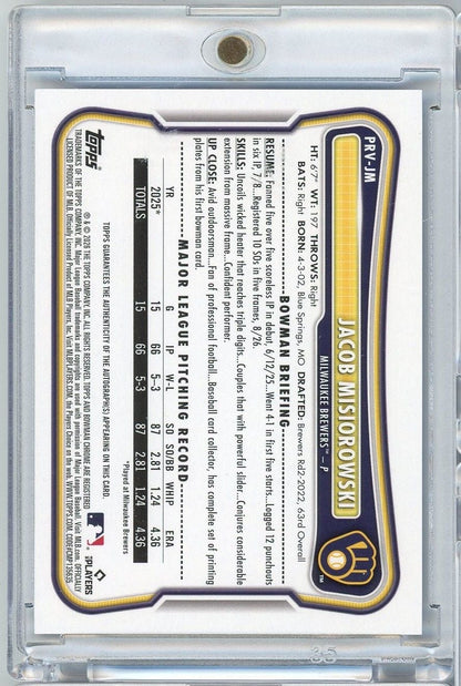 2026 Topps Bowman Jacob Misiorowski #PRVJM /150 Blue Auto Rookie RC Baseball Card