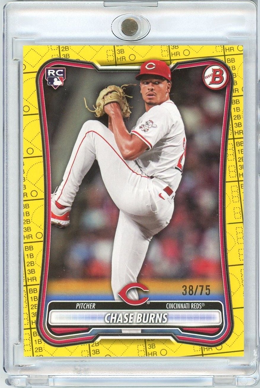 2026 Bowman Chase Burns #3 /75 Yellow Pattern Scorecard Rookie RC Baseball Card