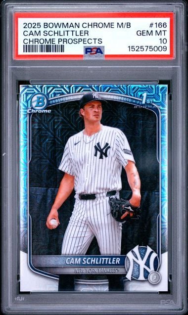 Graded 2025 Bowman Chrome Mega Box Cam Schlittler #166 1st Bowman Rookie RC Baseball Card PSA 10 Gem Mint