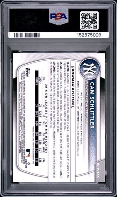 Graded 2025 Bowman Chrome Mega Box Cam Schlittler #166 1st Bowman Rookie RC Baseball Card PSA 10 Gem Mint