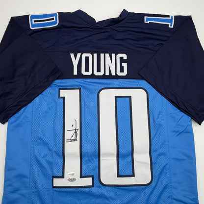 Autographed/Signed Vince Young Tennessee Navy Blue Football Jersey JSA COA