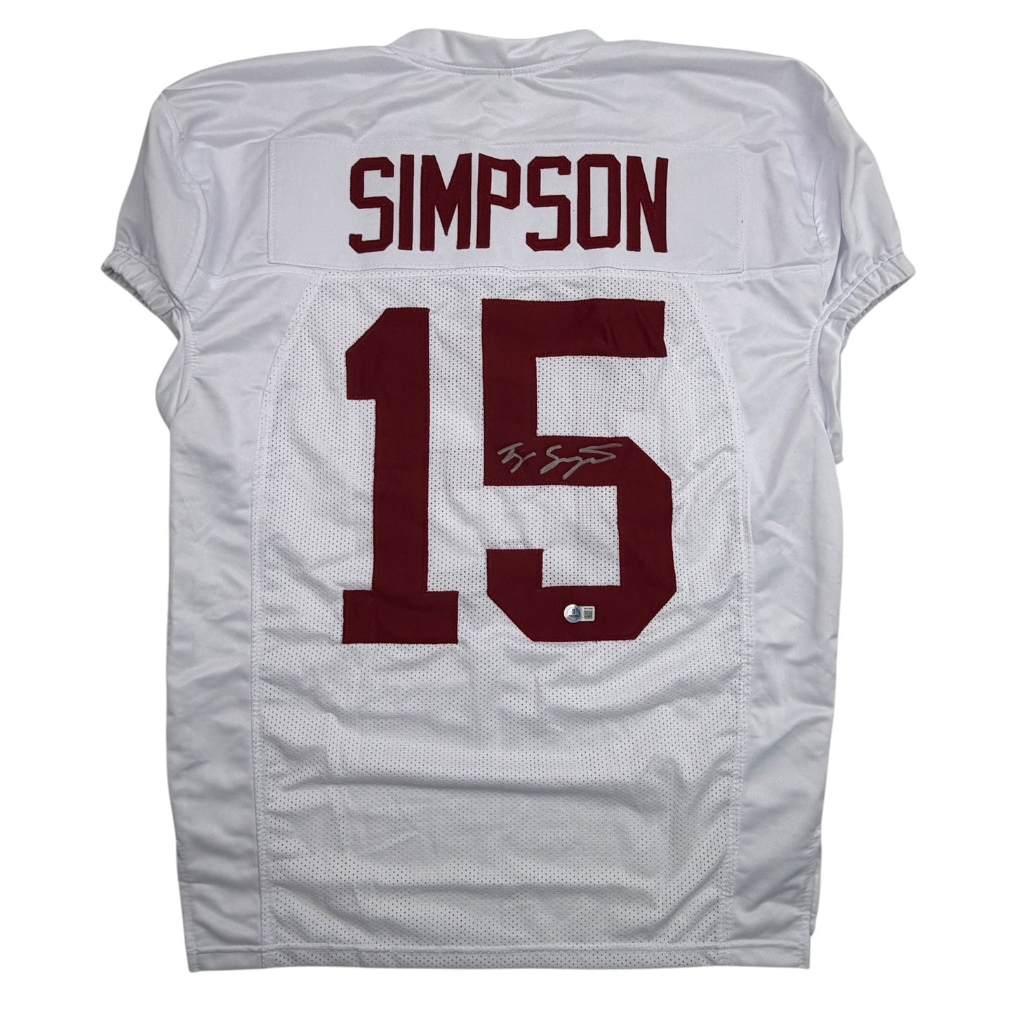 Autographed/Signed Tyler Ty Simpson Alabama White College Football Jersey Beckett BAS COA