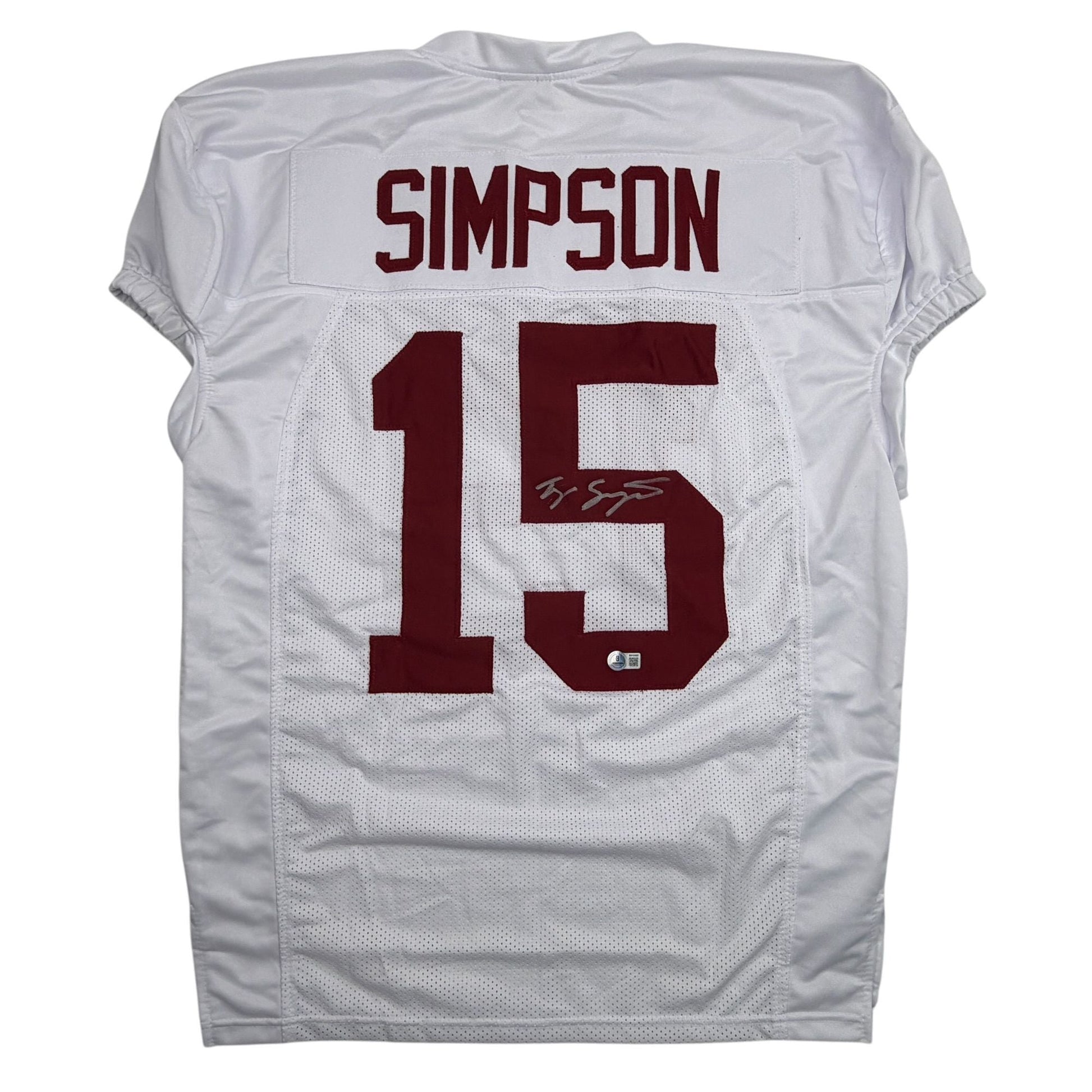 Autographed/Signed Tyler Ty Simpson Alabama White College Football Jersey Beckett BAS COA