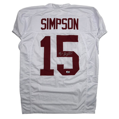 Autographed/Signed Tyler Ty Simpson Alabama White College Football Jersey Beckett BAS COA