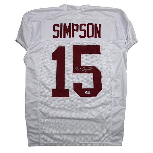 Autographed/Signed Tyler Ty Simpson Alabama White College Football Jersey Beckett BAS COA