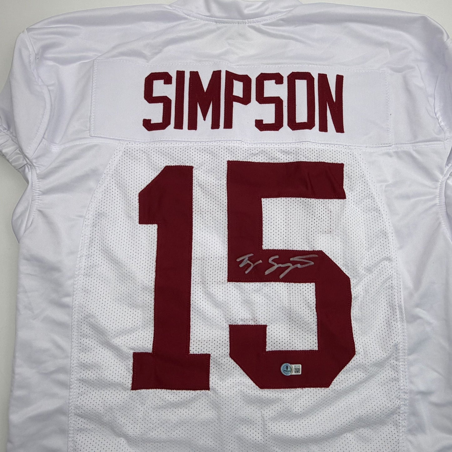 Autographed/Signed Tyler Ty Simpson Alabama White College Football Jersey Beckett BAS COA