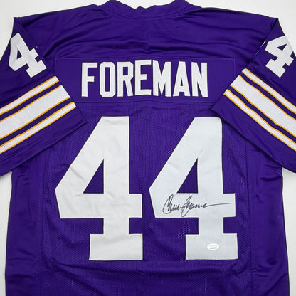 Autographed/Signed Chuck Foreman Minnesota Purple Football Jersey JSA COA