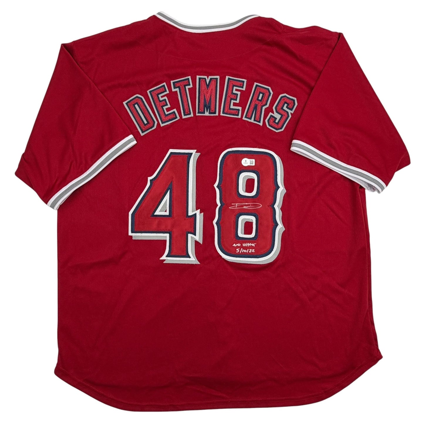Autographed/Signed Reid Detmers Los Angeles Anaheim Red Baseball Jersey Beckett BAS COA