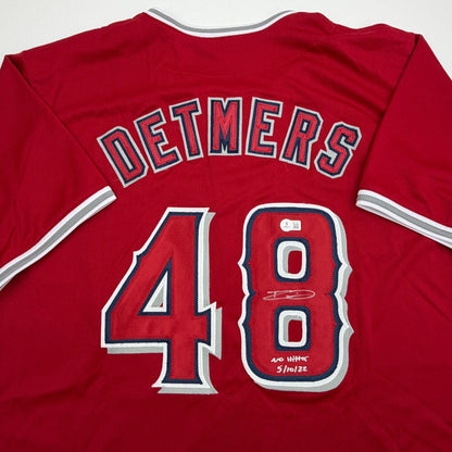 Autographed/Signed Reid Detmers Los Angeles Anaheim Red Baseball Jersey Beckett BAS COA
