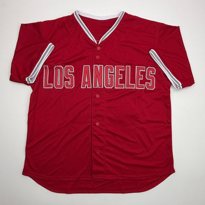 Autographed/Signed Reid Detmers Los Angeles Anaheim Red Baseball Jersey Beckett BAS COA