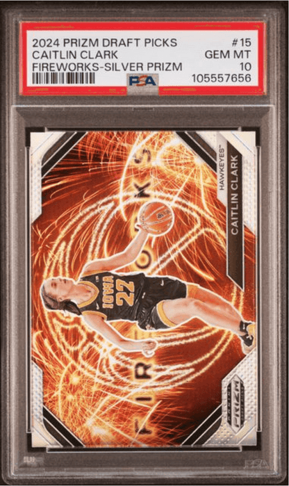 Graded 2024 Panini Prizm Draft Picks Caitlin Clark #15 Fireworks Silver Prizm Rookie RC Basketball Card PSA 10 Gem Mint