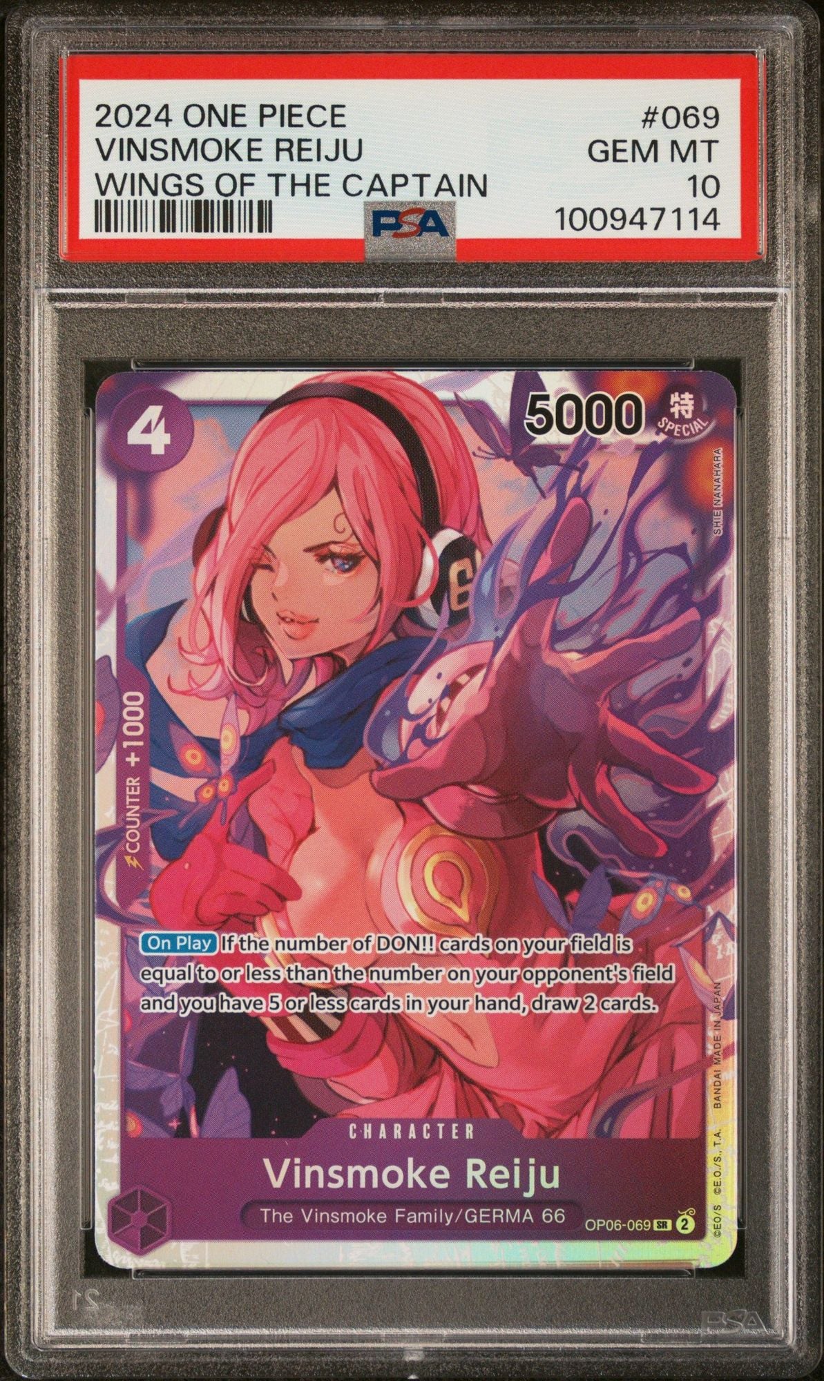 Graded 2024 One Piece Japanese Vinsmoke Reiju #069 OP06 Wings of the Captain Trading Card Game PSA 10 Gem Mint