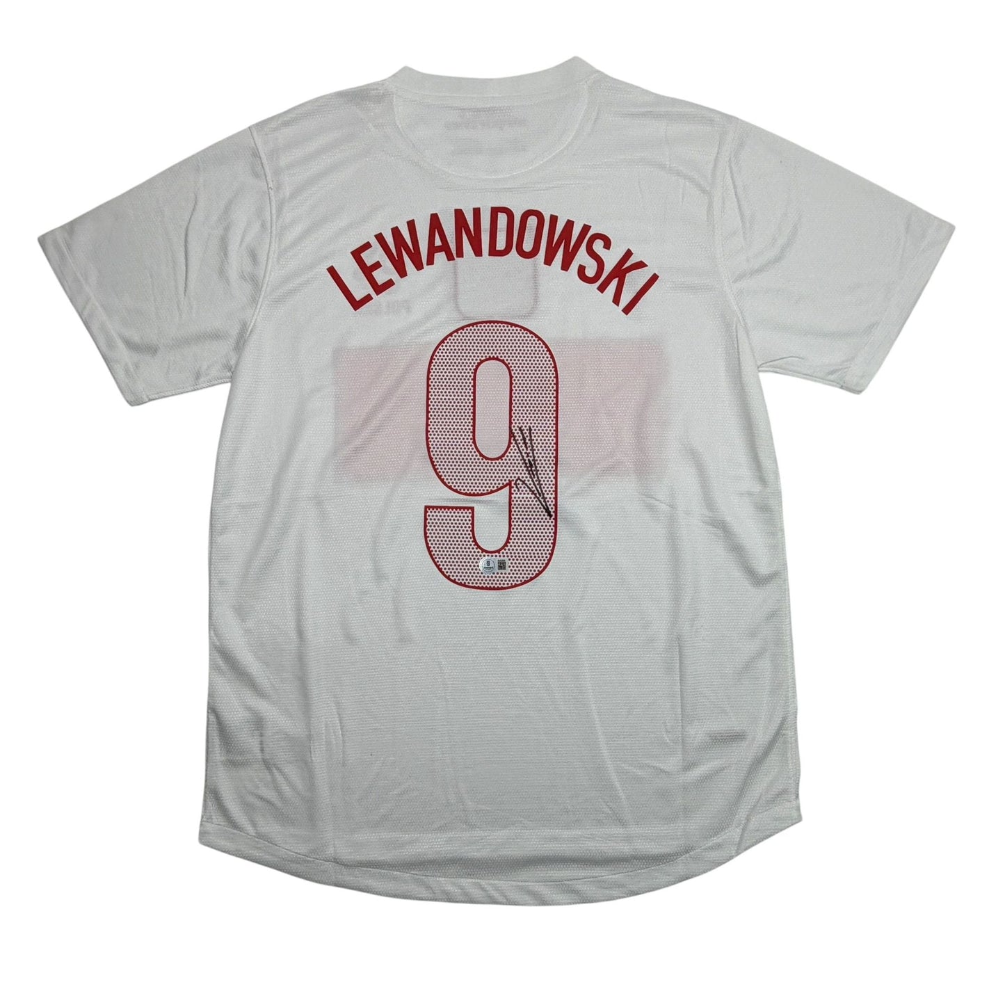 Autographed/Signed Robert Lewandowski Poland White Soccer Futbol Jersey Beckett BAS COA