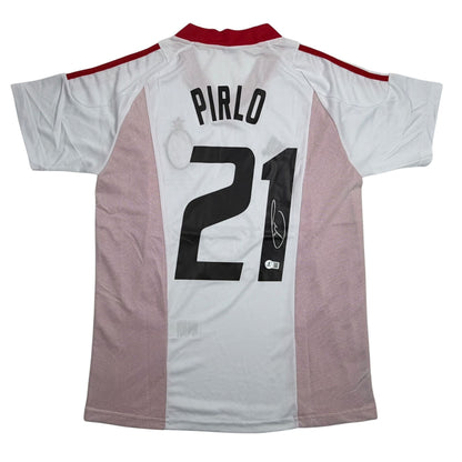 Autographed/Signed Andrea Pirlo AC Milan White Soccer Futbol Jersey Beckett BAS COA