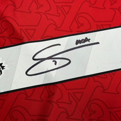 Autographed/Signed Buyako Saka Arsenal Red Soccer Futbol Jersey Beckett BAS COA