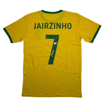 Autographed/Signed Jairzinho Brazil Yellow Soccer Futbol Jersey Beckett BAS COA
