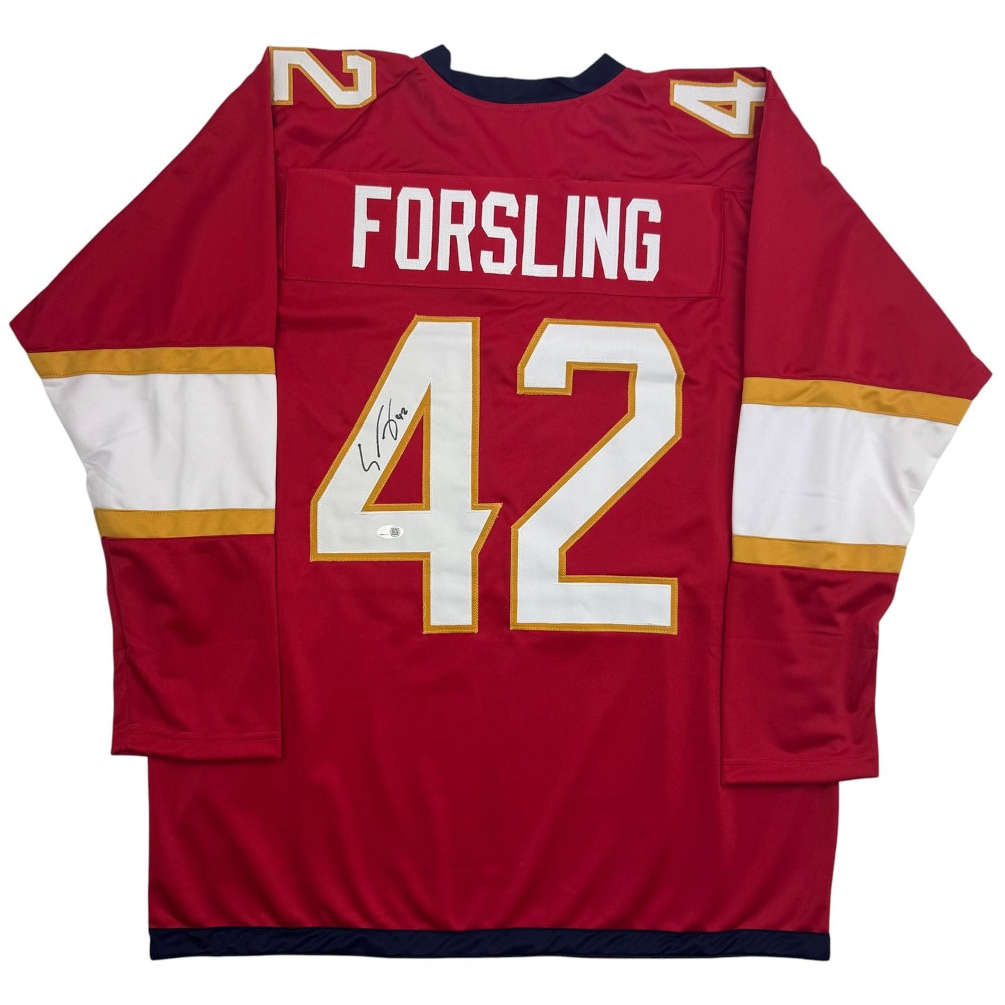 Autographed/Signed Gustav Forsling Florida Red Hockey Jersey JSA COA
