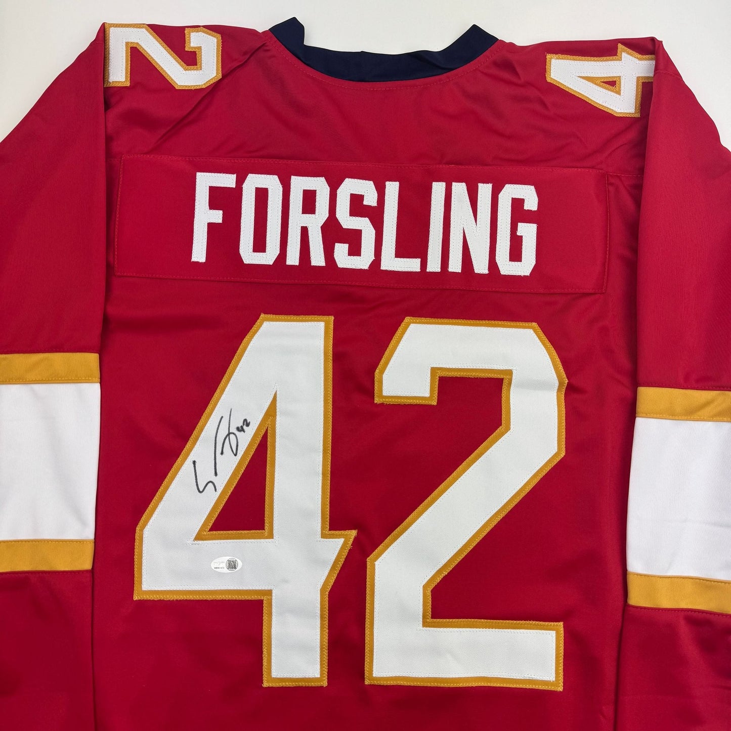 Autographed/Signed Gustav Forsling Florida Red Hockey Jersey JSA COA