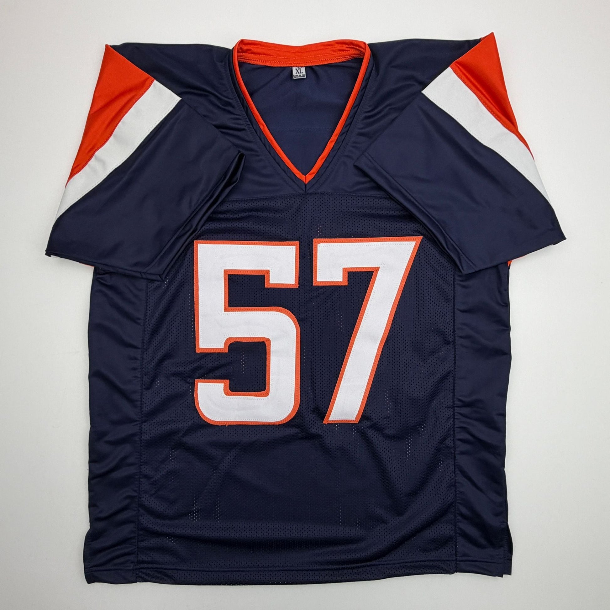 Autographed/Signed Dre Greenlaw Denver Blue Football Jersey Beckett BAS COA