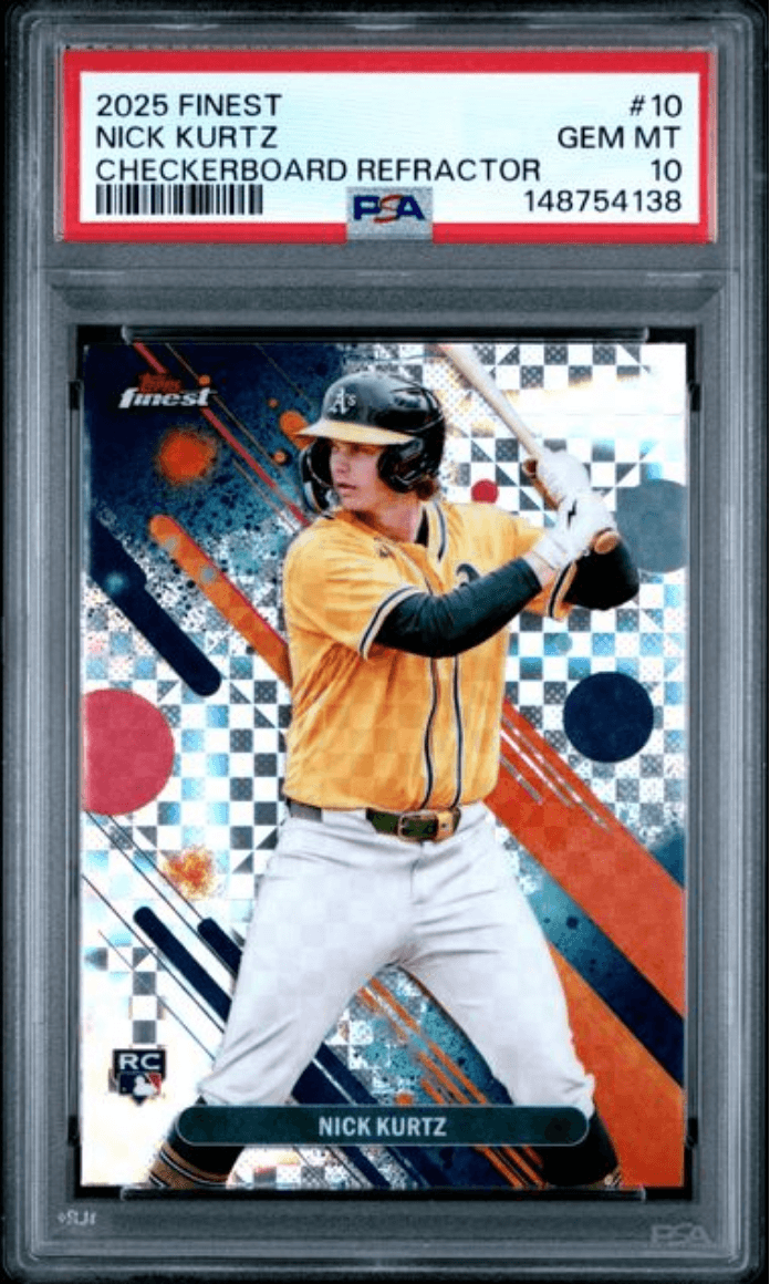 Graded 2025 Topps Finest Nick Kurtz #10 Checkerboard Refractor Rookie RC Baseball Card PSA 10 Gem Mint