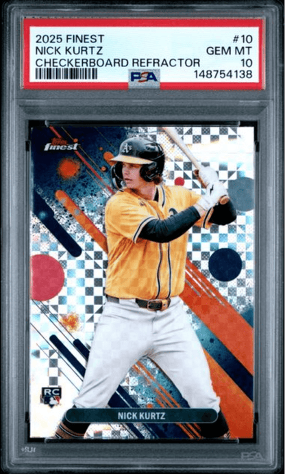 Graded 2025 Topps Finest Nick Kurtz #10 Checkerboard Refractor Rookie RC Baseball Card PSA 10 Gem Mint