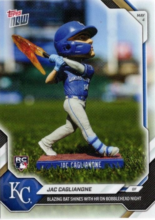 2026 Topps Now Jac Caglianone #161SP Blazing Bat Shines with Home Run on Bobblehead Night Kansas City Royals Rookie RC Baseball Card