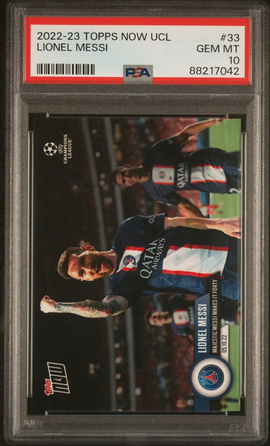 Graded 2022 Topps Now UCL Lionel Messi #33 UEFA Champions League Soccer Card PSA 10 Gem Mint