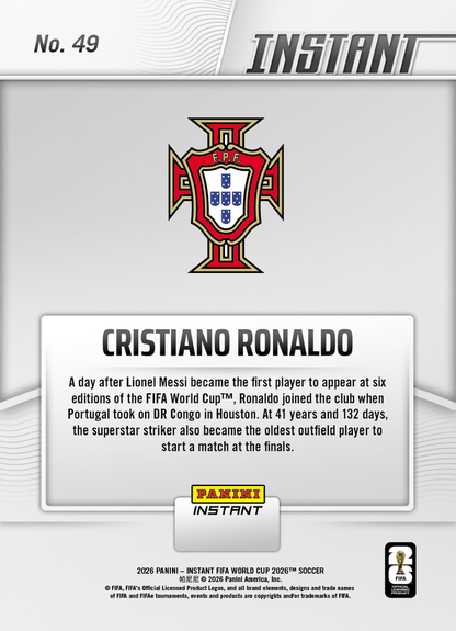 2026 Panini Instant FIFA World Cup Cristiano Ronaldo #49 Record Setting Ronaldo Back for More Portugal Soccer Card
