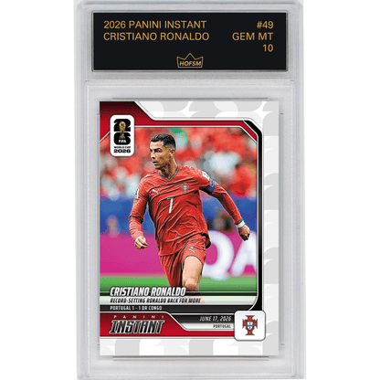 Graded 2026 Panini Instant FIFA World Cup Cristiano Ronaldo #49 Record Setting Ronaldo Back for More Portugal Soccer Card HOFSM 10 Gem Mint
