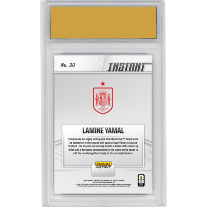 Graded 2026 Panini Instant FIFA World Cup Lamine Yamal #30 Spanish Starlet Struts Stuff On Big Stage Spain Soccer Card HOFSM 10 Gem Mint