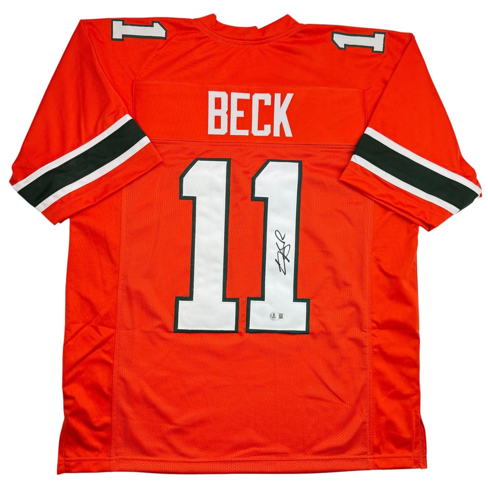 Autographed/Signed Carson Beck Miami Orange College Football Jersey Beckett BAS COA