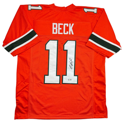 Autographed/Signed Carson Beck Miami Orange College Football Jersey Beckett BAS COA