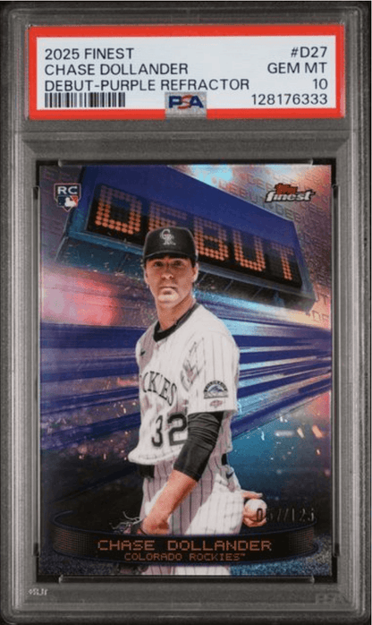 Graded 2025 Topps Finest Chase Dollander #D27 Debut Purple Refractor /125 Rookie RC Baseball Card PSA 10 Gem Mint